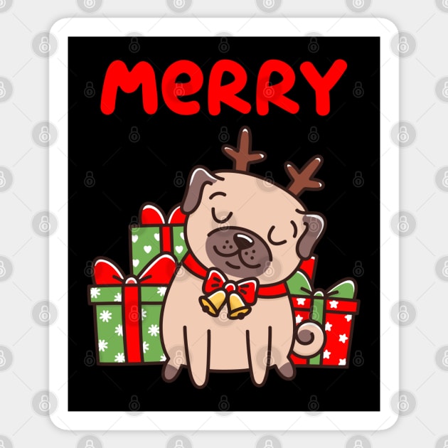 Merry Pugmas Funny Matching Ugly Christmas Sweatshirt Sticker by KsuAnn